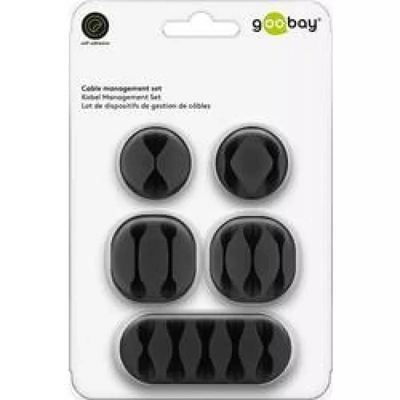 Clip per cavi Goobay 70683 scrivania parete nero 5 pezzi