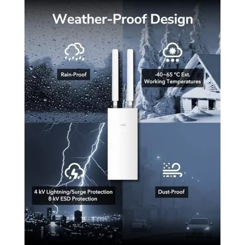 Access Point Cudy AP1300 Outdoor — Dualband 2,4/5 GHz, 300/867 Mbit/s, IP65, PoE, 2 antenne esterne RP‑SMA