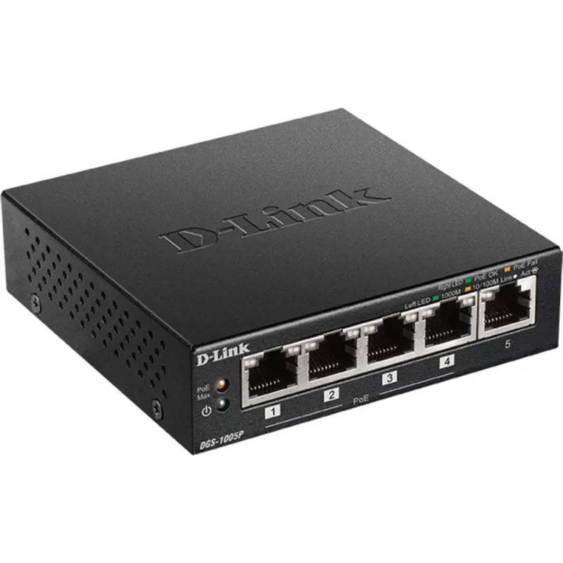 Switch di rete D-Link DGS-1005P/E unmanaged Gigabit Ethernet (10/100/1000) Power over Ethernet (PoE) nero