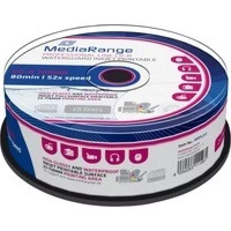 CD-R MediaRange MRPL512 700 MB 52x stampabile inkjet 25 pezzi a spirale