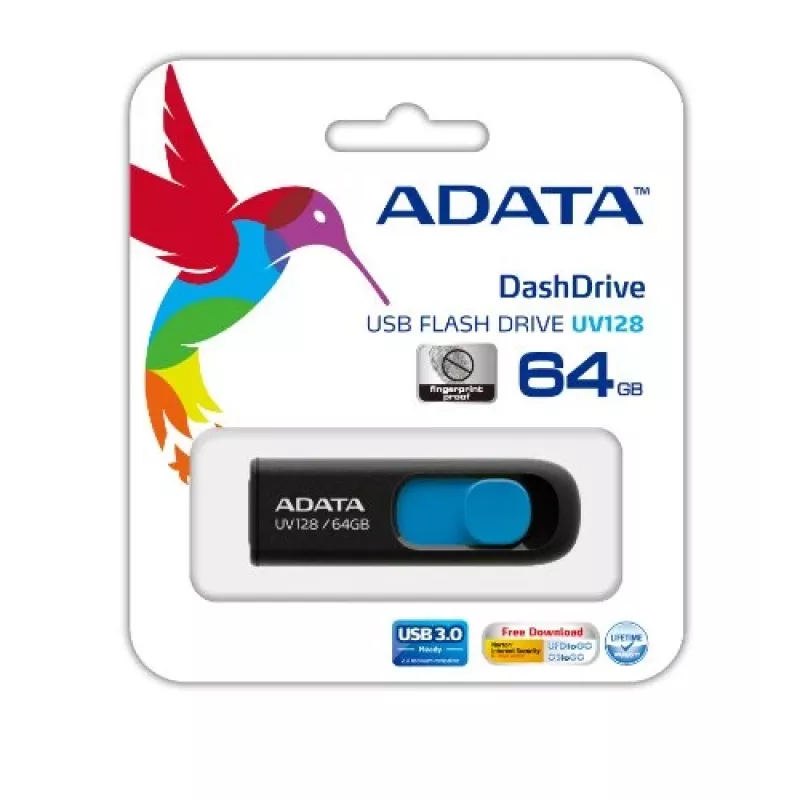 ADATA 64GB DashDrive UV128 Chiavetta USB Type-A 3.2 Gen 1 (3.1 Gen 1) nero, blu