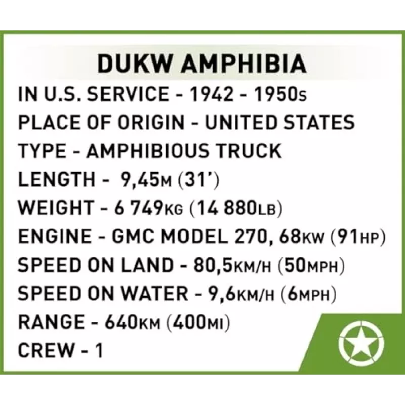 Cobi Historical Collection WWII DUKW Amphibia, multicolore
