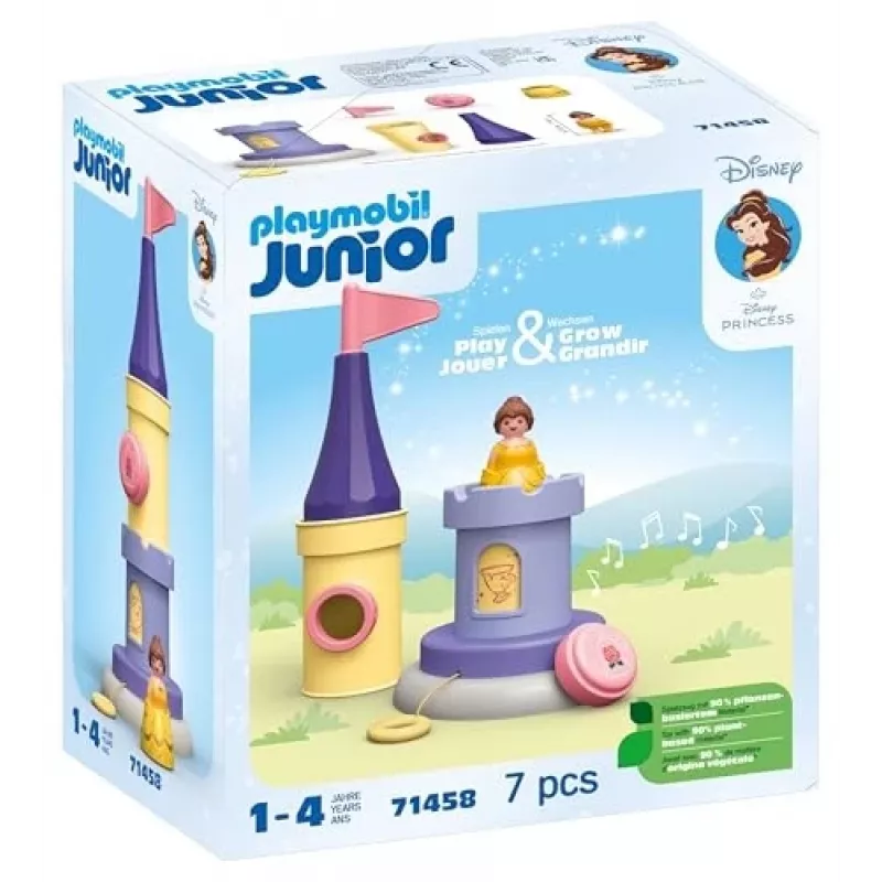 PLAYMOBIL JUNIOR & Disney: Torre di gioco di Belle con suoni | Set di gioco per bambini 1-3