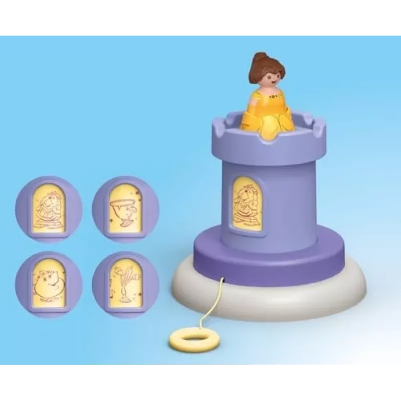PLAYMOBIL JUNIOR & Disney: Torre di gioco di Belle con suoni | Set di gioco per bambini 1-3