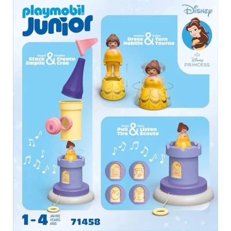 PLAYMOBIL JUNIOR & Disney: Torre di gioco di Belle con suoni | Set di gioco per bambini 1-3