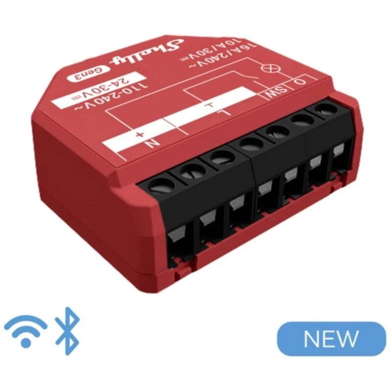 Shelly 1PM Gen3 relè Wi-Fi/Bluetooth, 16 A, con misurazione della potenza