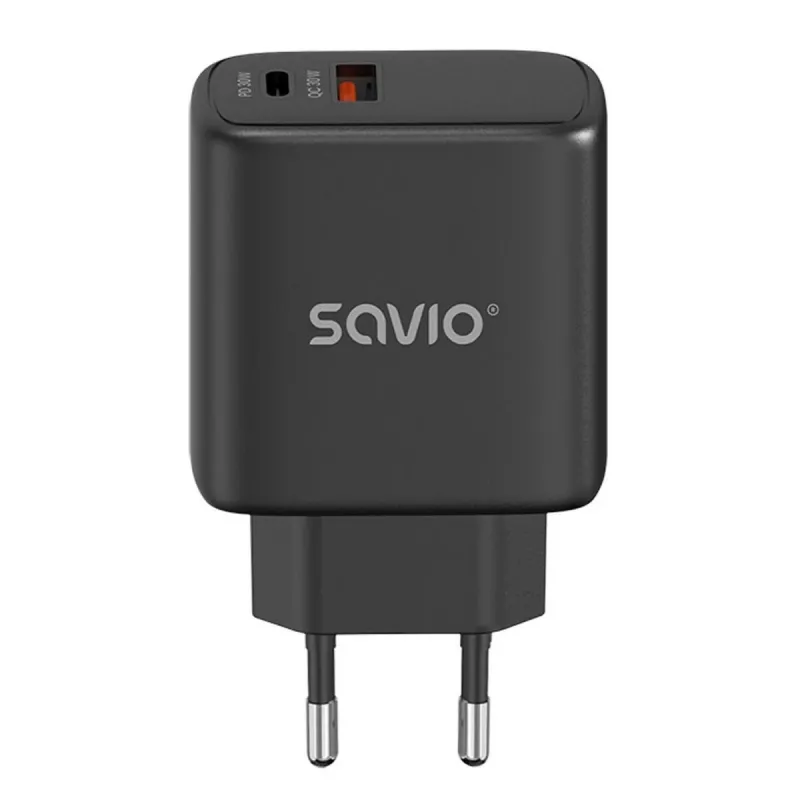Caricabatterie da parete SAVIO LA-06/B 30 W, USB-A + USB-C, Quick Charge, Power Delivery 3.0, nero