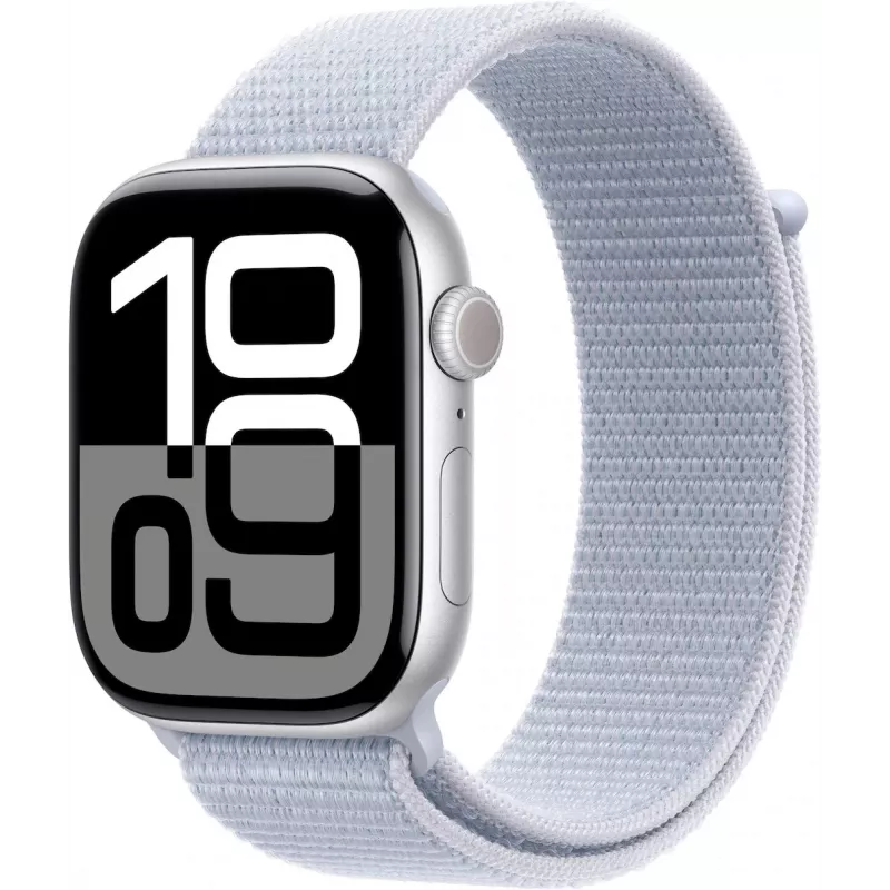 APPLE Watch Series 10 GPS 46 mm cassa in alluminio argento con cinturino Sport Loop Blue Cloud