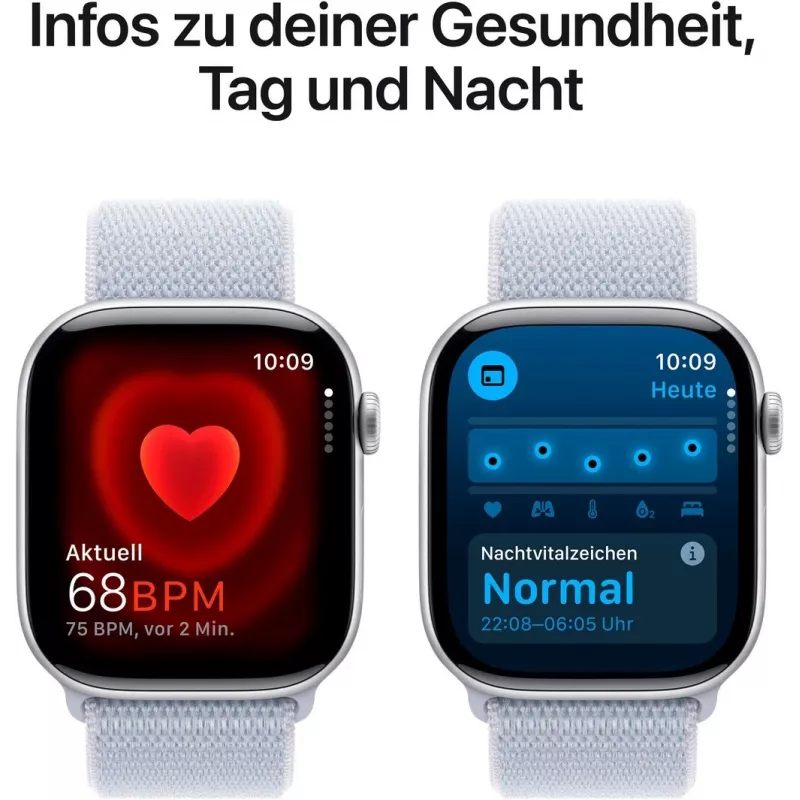 APPLE Watch Series 10 GPS 46 mm cassa in alluminio argento con cinturino Sport Loop Blue Cloud