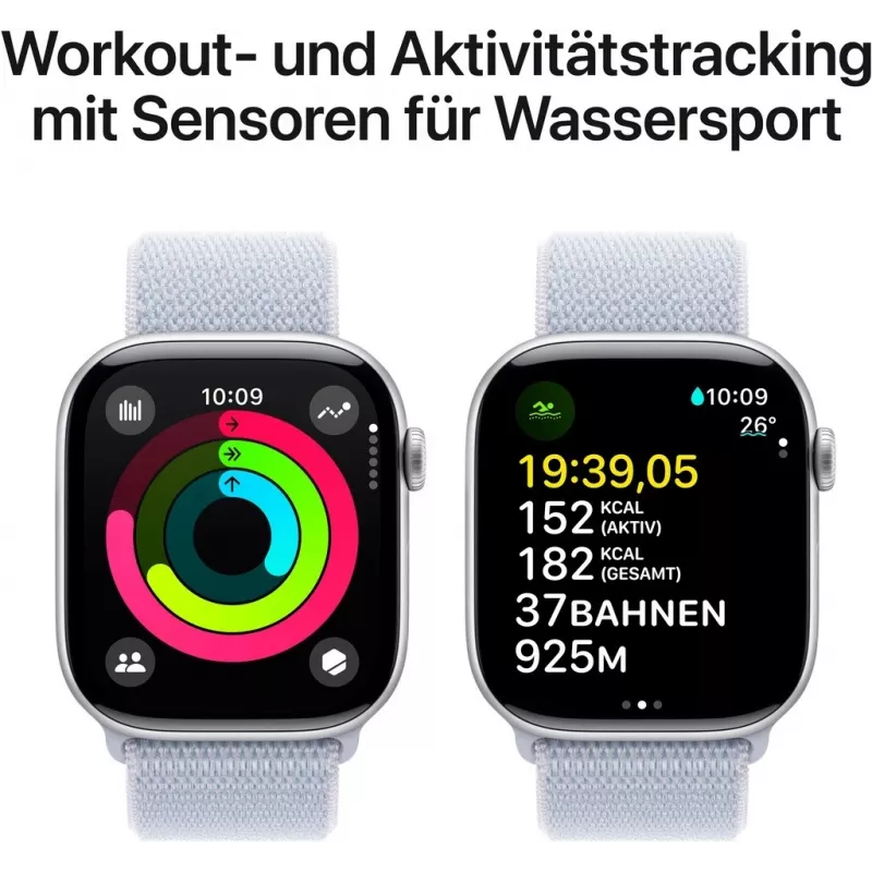 APPLE Watch Series 10 GPS 46 mm cassa in alluminio argento con cinturino Sport Loop Blue Cloud