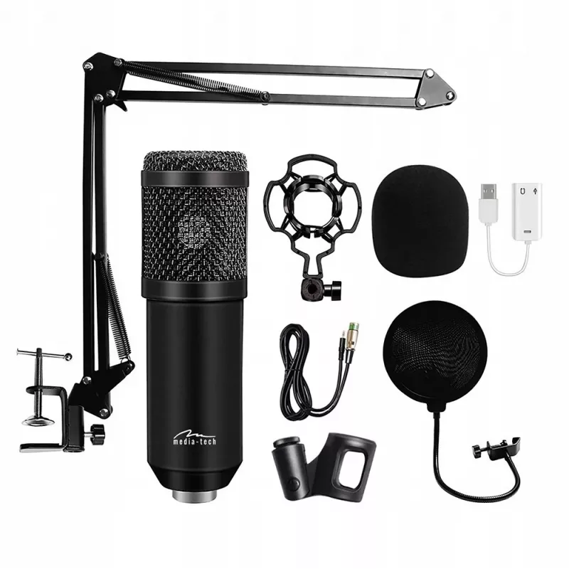 Microfono PC con filo MEDIA-TECH MT397K con ingresso XLR, supporto da tavolo, cavo 2,4 m, 20–20000 Hz, sensibilità -32 dB