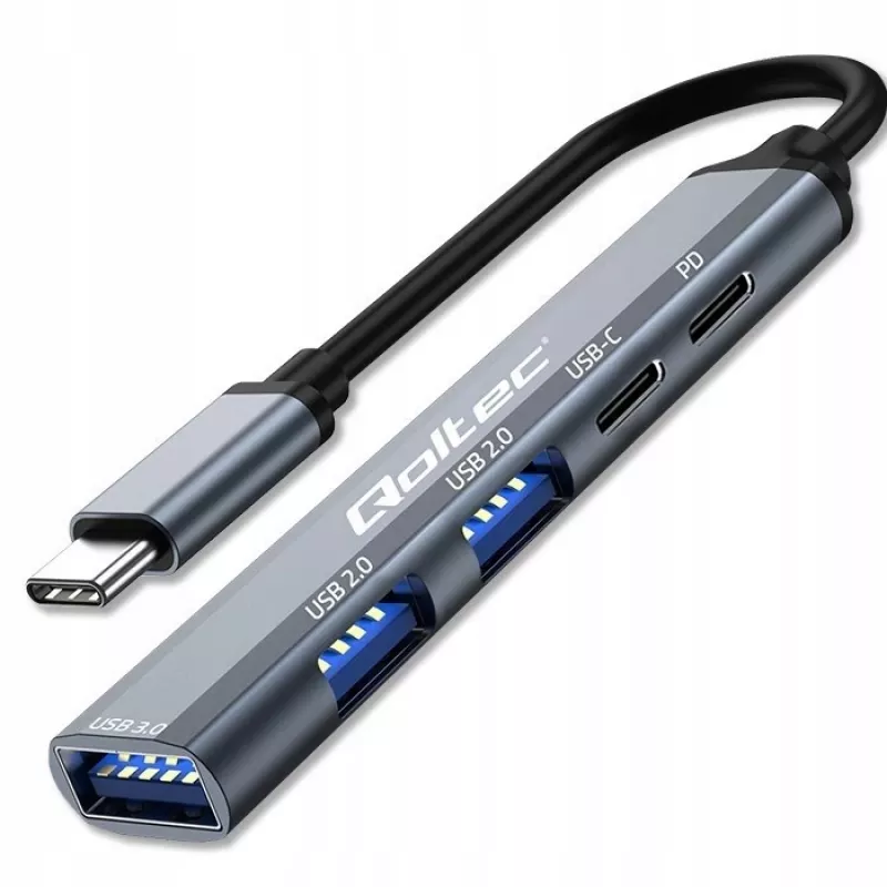 Qoltec 53790 hub adattatore USB-C 3.1 5in1 | USB-C PD | USB-C | 2x USB 2.0 | USB 3.0