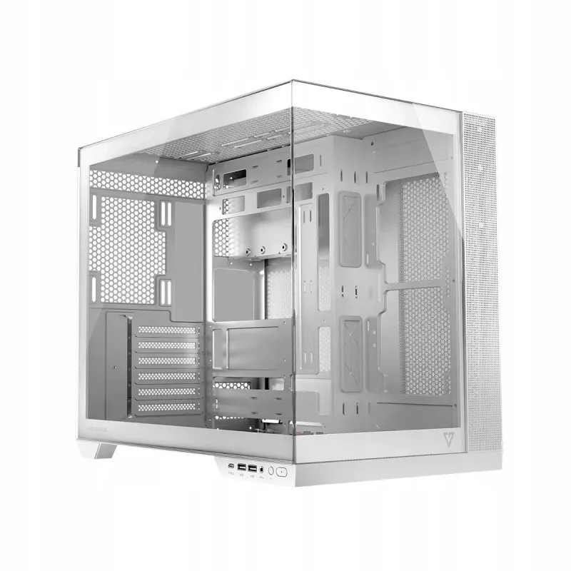Case PC MODECOM Volcano Panorama Midi Tower bianco — micro ATX, vetro temperato, ARGB, USB-C, supporta GPU 400 mm
