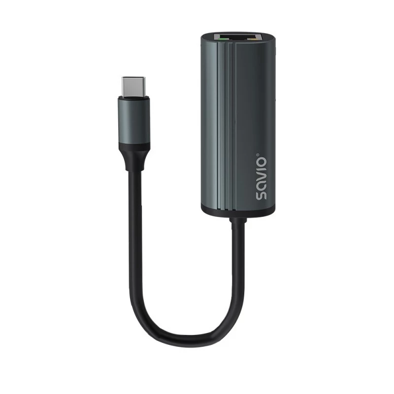 Adattatore SAVIO USB-C 3.1 Gen.1 (M) a RJ-45 Gigabit Ethernet (F), 1000 Mbps, AK-56, grigio
