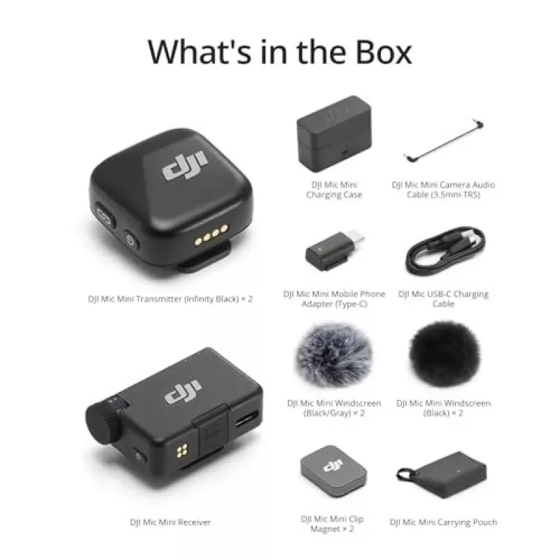 DJI Mic Mini (2 TX + 1 RX + custodia di ricarica) kit microfono wireless - grigio scuro