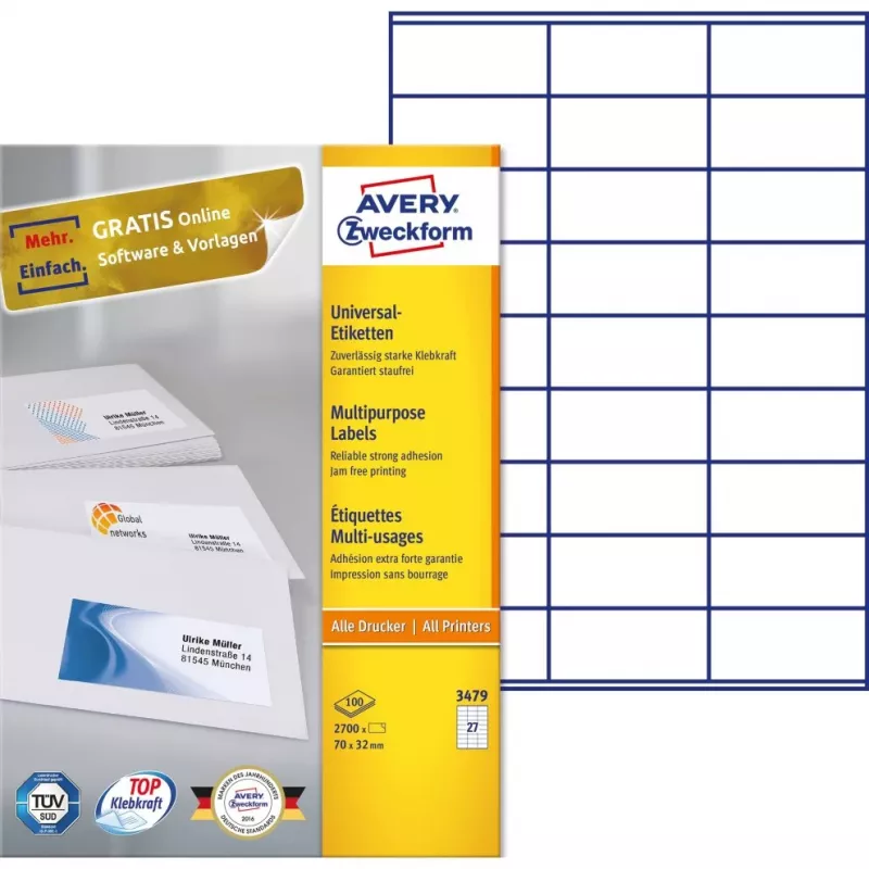 Avery-Zweckform 3479 etichette bianco carta 70x32mm adesivo permanente
