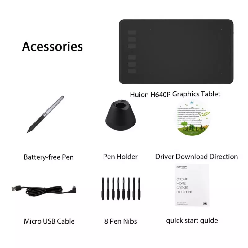 HUION H640P tavoletta grafica 5080 lpi 160 x 99 mm USB nero
