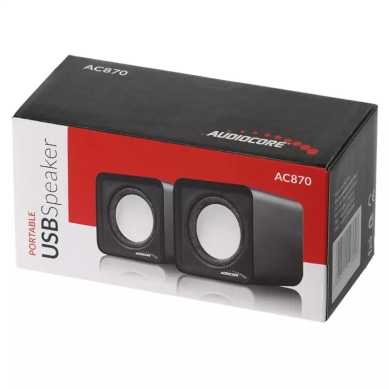 Diffusore PC a 2 vie Audiocore AC870 B — 3 W RMS, alimentazione USB con filo, ingresso 3,5 mm, 2.0 canali