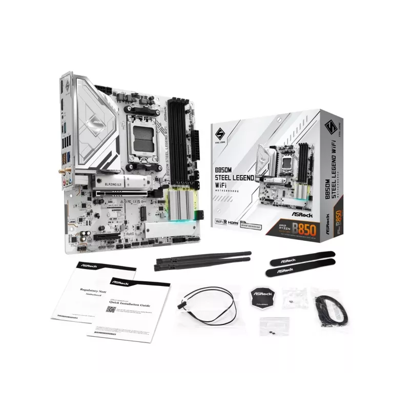 Scheda madre ASRock B850M Steel Legend WiFi — AMD B850, socket AM5, microATX, DDR5, 4 DIMM, Wi-Fi 7, LAN 2.5Gb