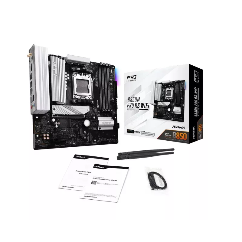 Scheda madre ASRock B850M Pro RS WiFi — AMD B850, socket AM5, microATX, DDR5, 4 DIMM, 256GB, Wi-Fi 6E, LAN 2.5Gb, 3x M.2