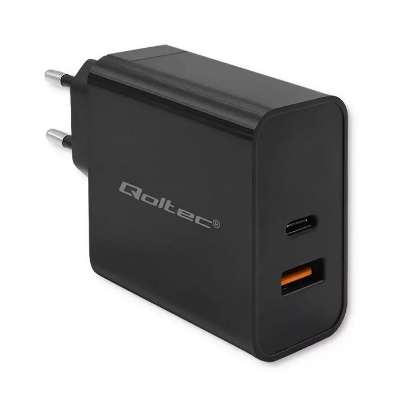 Qoltec 52381 Super Quick caricabatterie PD | 1xUSB-C | 1xUSB | 90W | 5-20V | 2,4-4,35A | nero