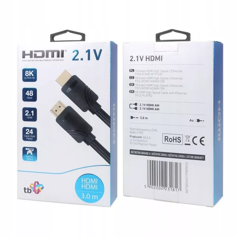 Cavo HDMI v 2.1 Premium 3 m 8K nero progettato per i gamer