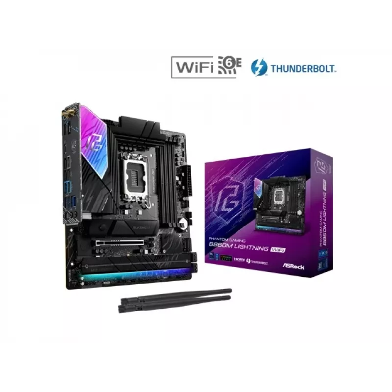 Scheda madre ASRock B860M Lightning WiFi — Intel B860, LGA1851, microATX, DDR5, 4 DIMM, Wi‑Fi 6E, 2.5Gb LAN, Thunderbolt 4