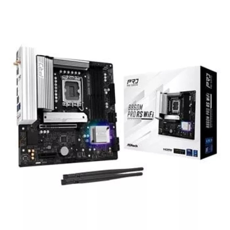 Scheda madre ASRock B860M Pro RS WiFi — Intel B860, LGA 1851, micro ATX, DDR5, 4 DIMM, 3x M.2, 2.5Gb LAN, Wi‑Fi, Bluetooth