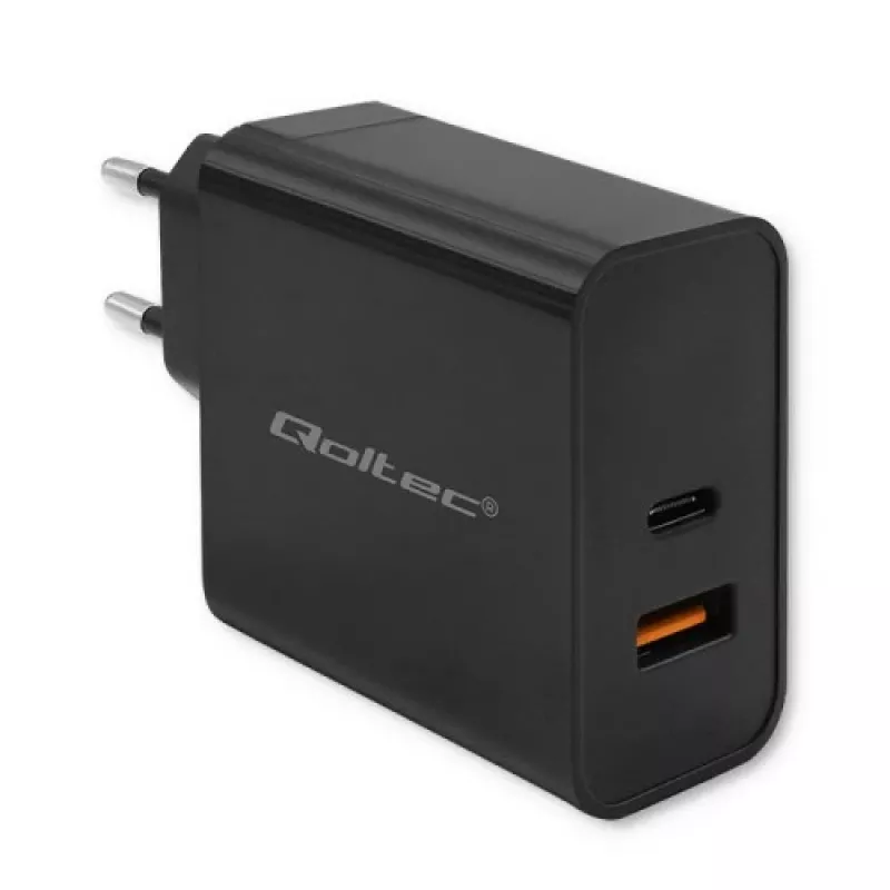 Qoltec 52380 Super Quick caricabatterie PD | 1xUSB-C | 1xUSB | 65W | 5-20V | 1,5-3,25A | nero