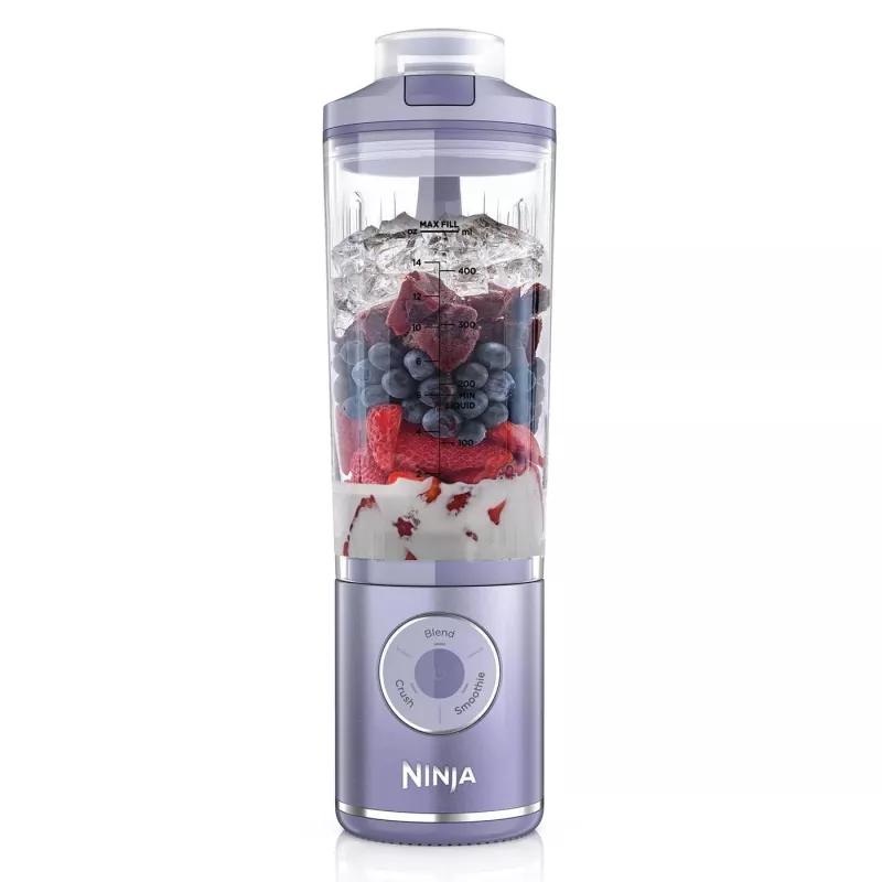 Frullatore portatile Ninja BC251EULD — contenitore da 0,57 L, batteria 11,1 V, lame in acciaio inox, lavanda/trasparente