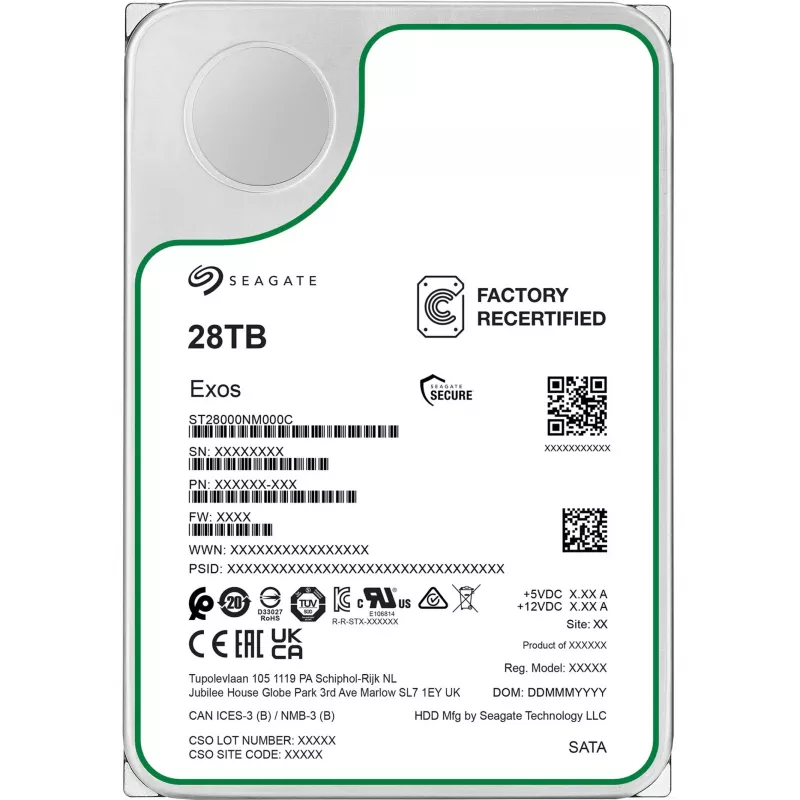 Seagate Exos ST28000NM000C-FR disco rigido da 28 TB SATA-600, 7200 giri/min, Factory Refurbished