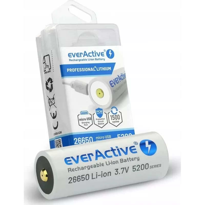 Batteria ricaricabile everActive EV26650-52M 3,7V 5200mAh con funzione di ricarica micro-USB