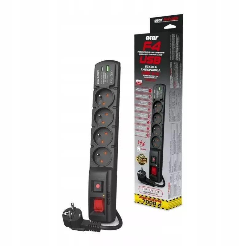 Acar F4 cavo USB A+C con protezione da sovratensione (caricatore rapido) 5m ; nero