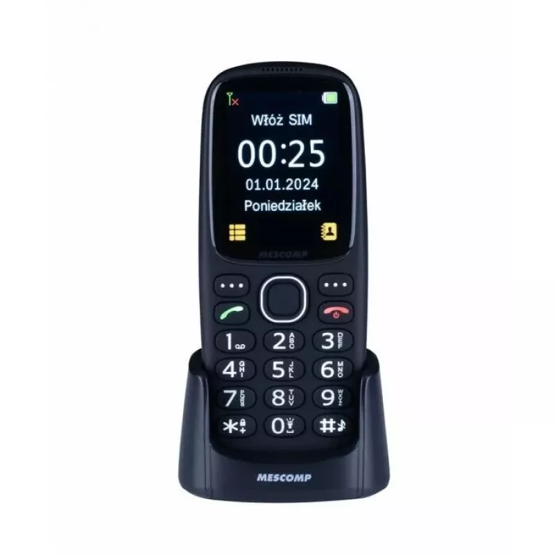 Telefono cellulare Mescomp MT-166 Edgar, elegante, per anziani, 4G, nero