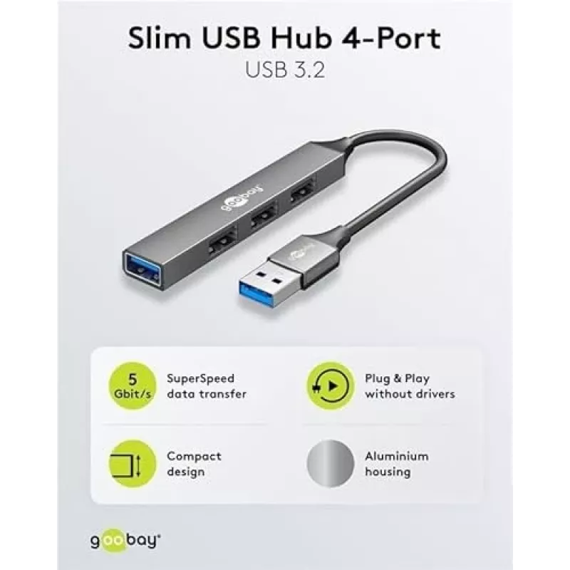 Hub USB Goobay 74456 Type-A 5000 Mbit/s grigio chiaro