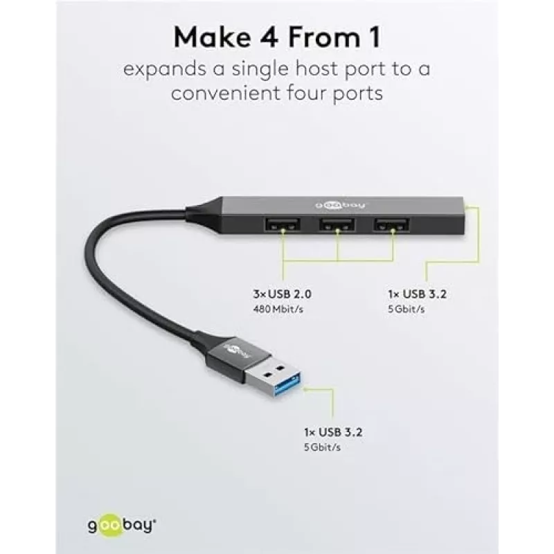 Hub USB Goobay 74456 Type-A 5000 Mbit/s grigio chiaro