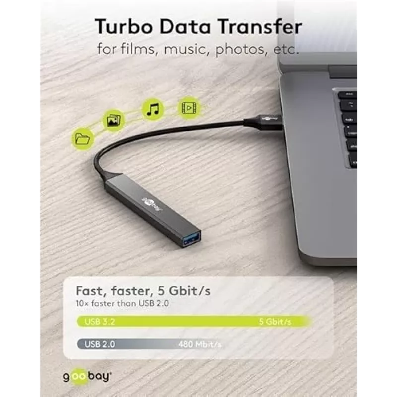 Hub USB Goobay 74456 Type-A 5000 Mbit/s grigio chiaro