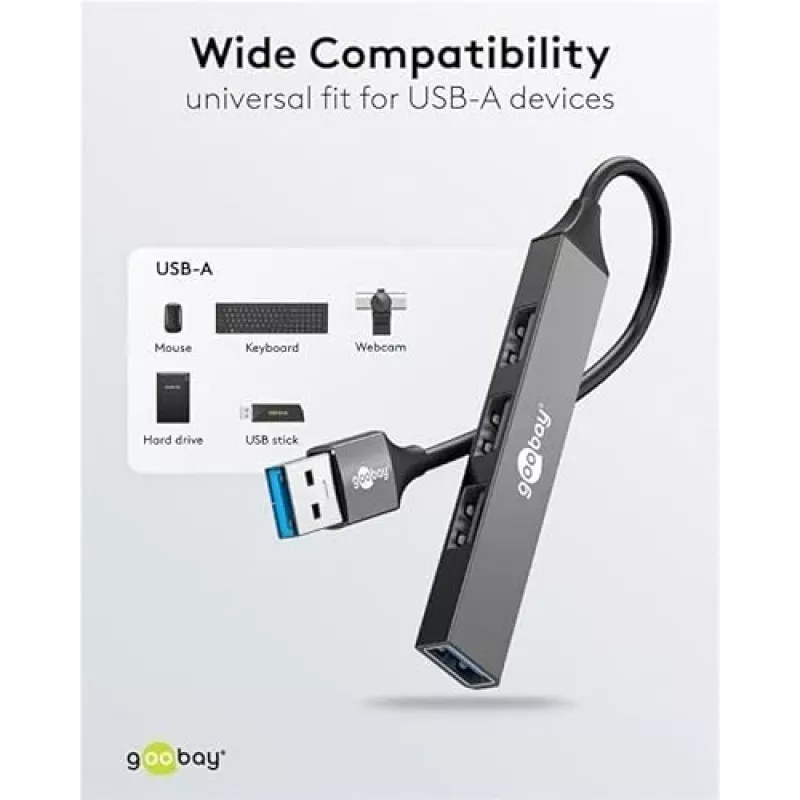 Hub USB Goobay 74456 Type-A 5000 Mbit/s grigio chiaro