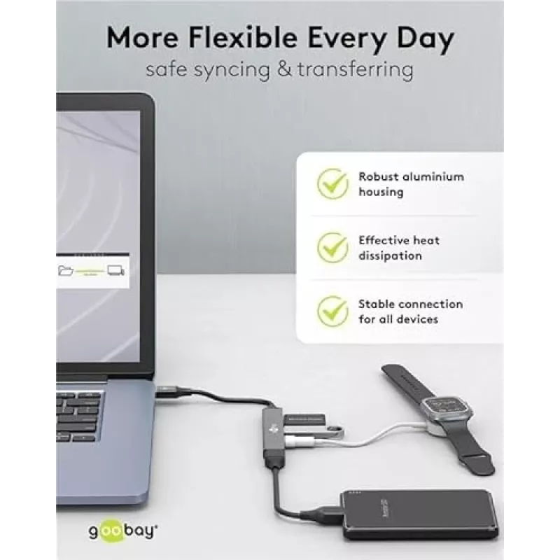 Hub USB Goobay 74456 Type-A 5000 Mbit/s grigio chiaro