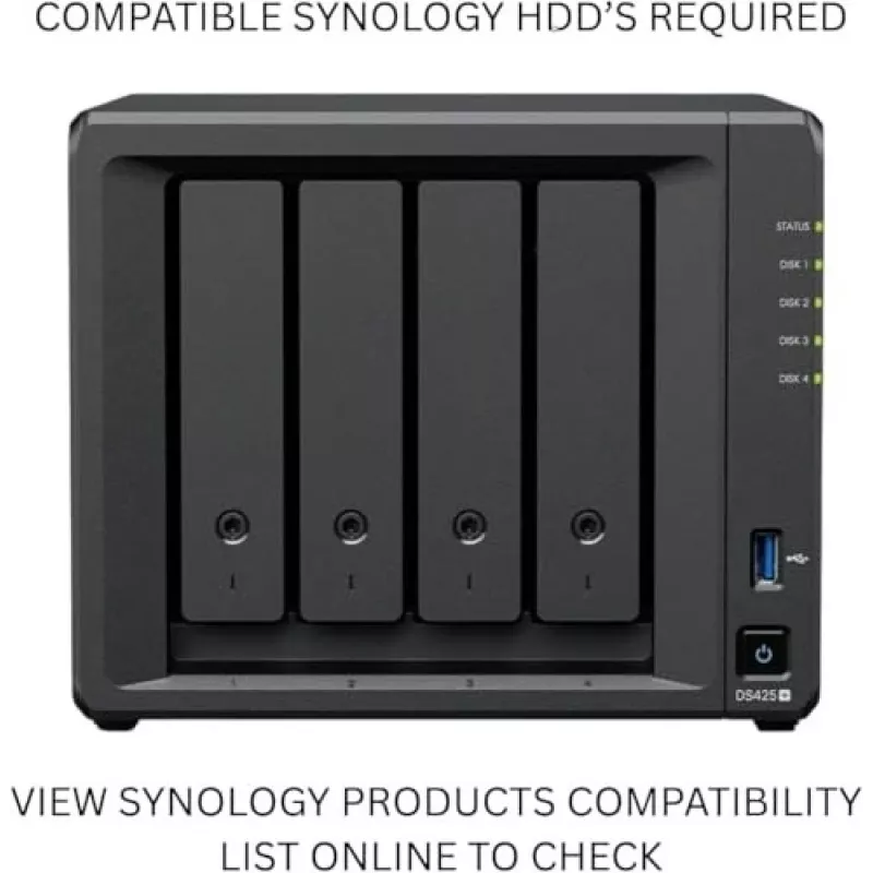 NAS storage server SYNOLOGY DS425+ — 4-Bay, Intel Celeron J4125 2,0–2,7 GHz, 2 GB DDR4, 0 TB, 2,5GbE, 2 slot M.2