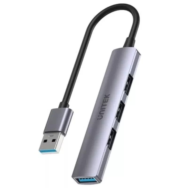 Unitek H1208A hub USB-A, 4 porte (1x USB-A 5 Gbps, 3x USB-A 2.0), alluminio, argento