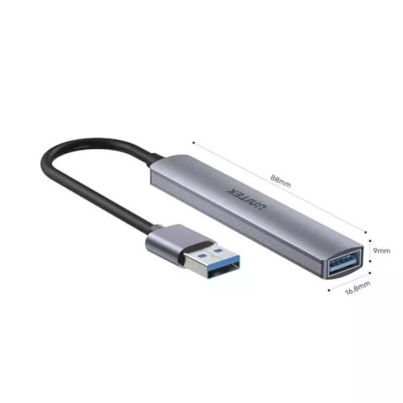 Unitek H1208A hub USB-A, 4 porte (1x USB-A 5 Gbps, 3x USB-A 2.0), alluminio, argento