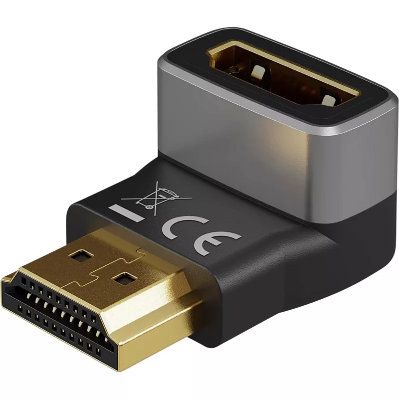 Adattatore HDMI™ angolare Goobay 72011 270° verticale, 8K @ 60 Hz, placcato oro, nero, argento | Goobay