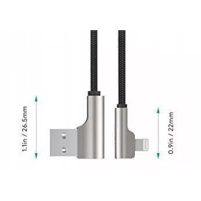 CB-AL01 Black Oem cavo in nylon USB Lightning 2m connettori a 90 gradi C