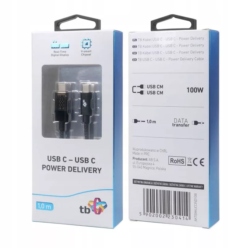 Cavo USB-C TB AKTBXKUCCIND10B 1 m 100 W con indicatore di ricarica LED