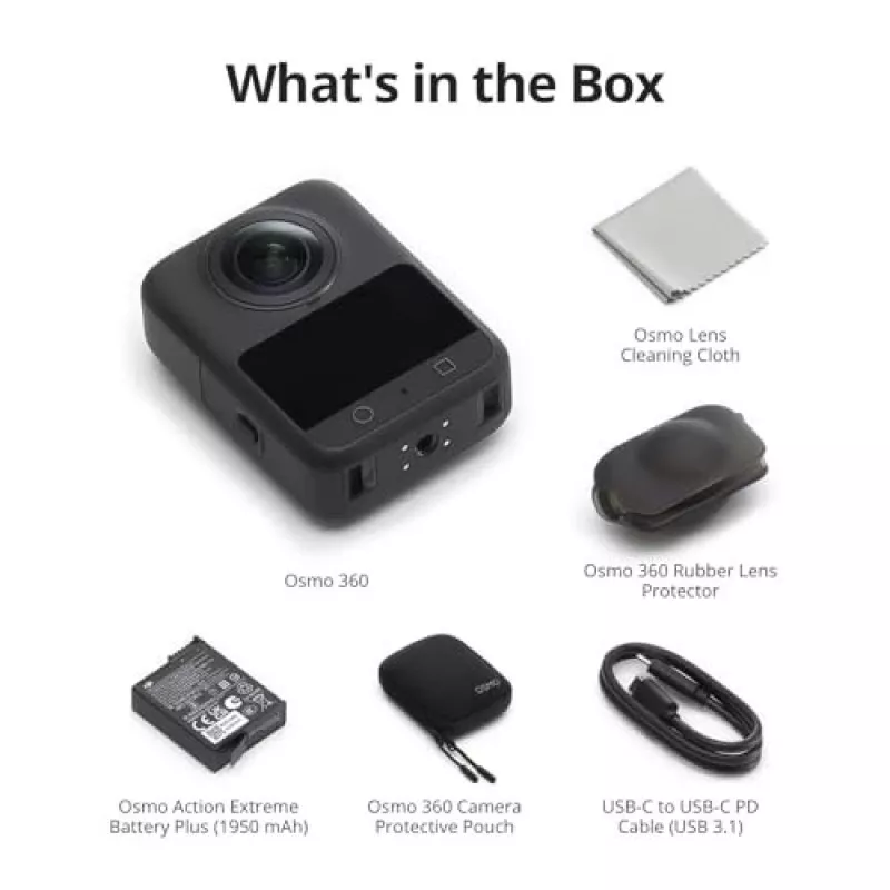 Action camera DJI Osmo 360 Standard Combo — 8K Ultra HD, 120 MP CMOS, 240 fps, stabilizzazione elettronica, display 2 inch, MicroSD, 183 g, nero