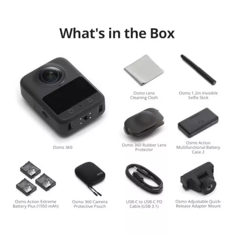 DJI Osmo 360 Adventure Combo CP.OS.00000442 action camera 8K 360°, 120 MP, CMOS da 1/1,1 pollici, display da 2 pollici, 128 GB, Wi-Fi, IP68