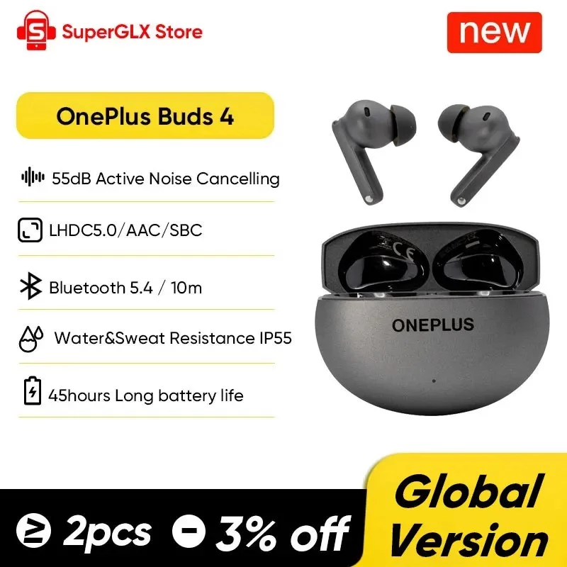 Global Version OnePlus Buds 4 auricolari True Wireless con cancellazione del rumore AI per chiamate 55dB lunga portata IP55 impermeabili portatili
