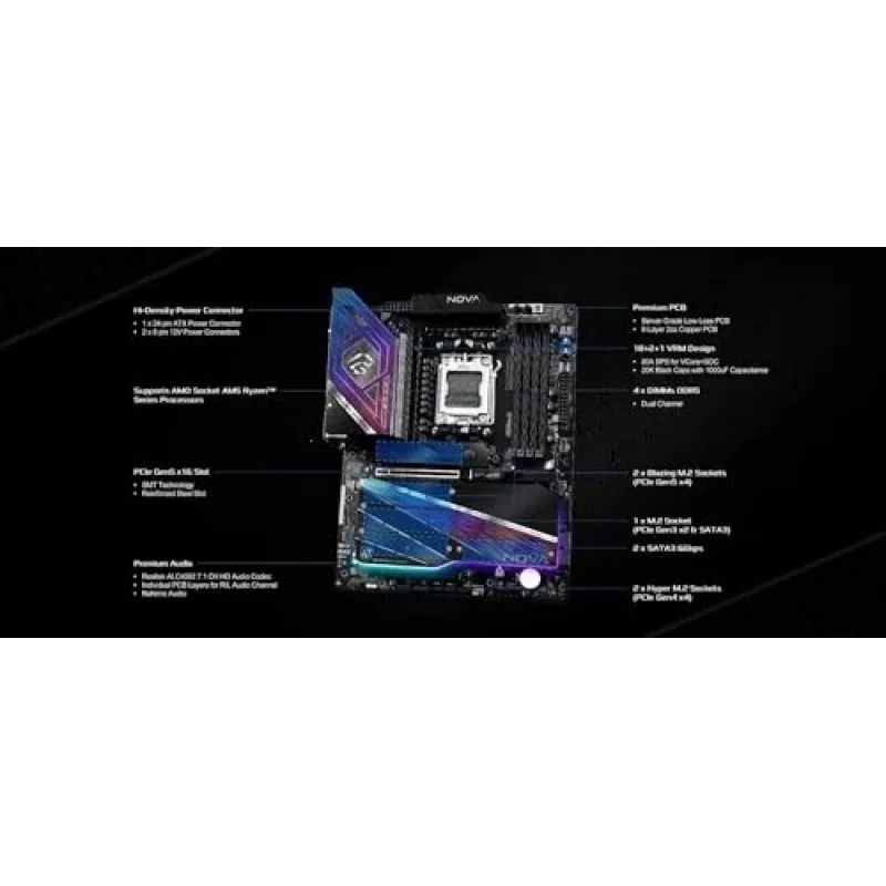 Scheda madre ASRock X870 NOVA WIFI — AMD X870, socket AM5, ATX, 4× DIMM DDR5, 256 GB, Wi-Fi 7, 2,5 GbE