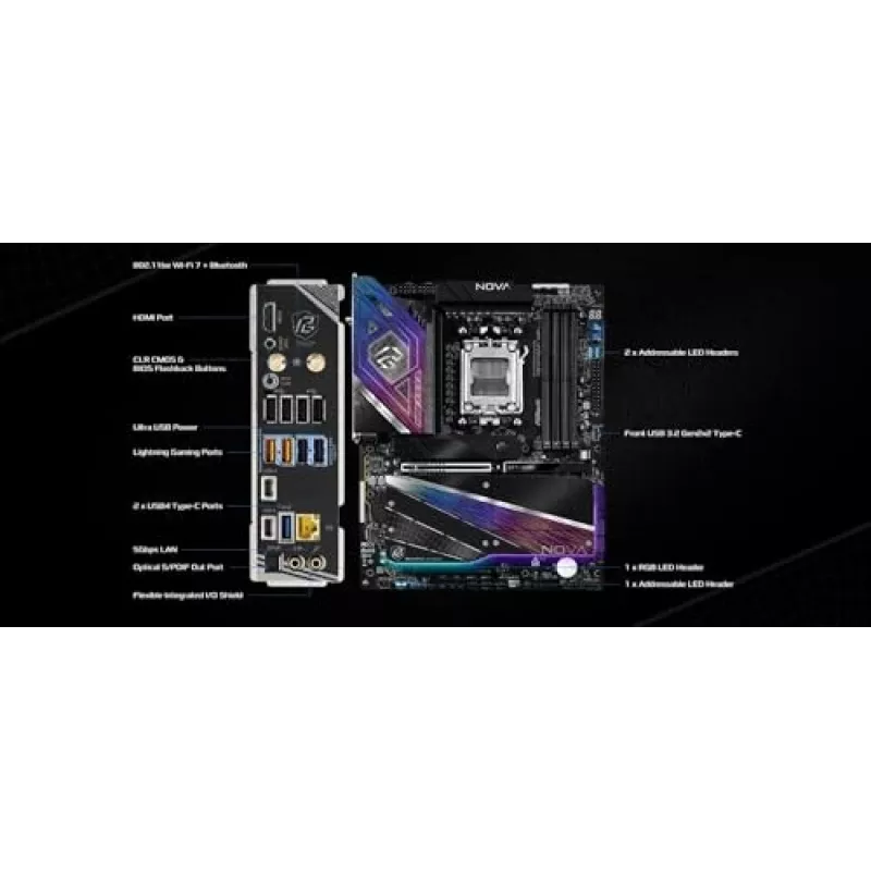 Scheda madre ASRock X870 NOVA WIFI — AMD X870, socket AM5, ATX, 4× DIMM DDR5, 256 GB, Wi-Fi 7, 2,5 GbE